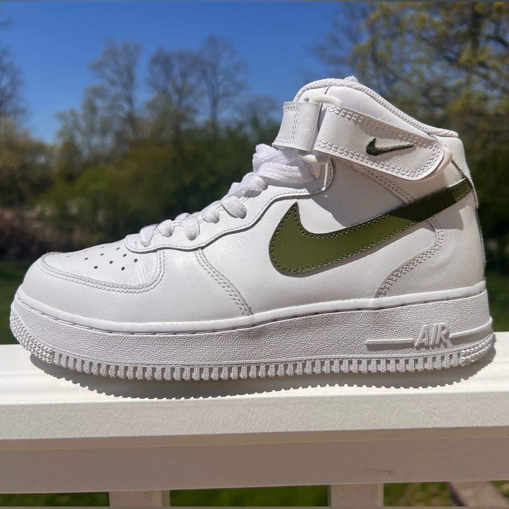 White and Green High-Top Sneakers